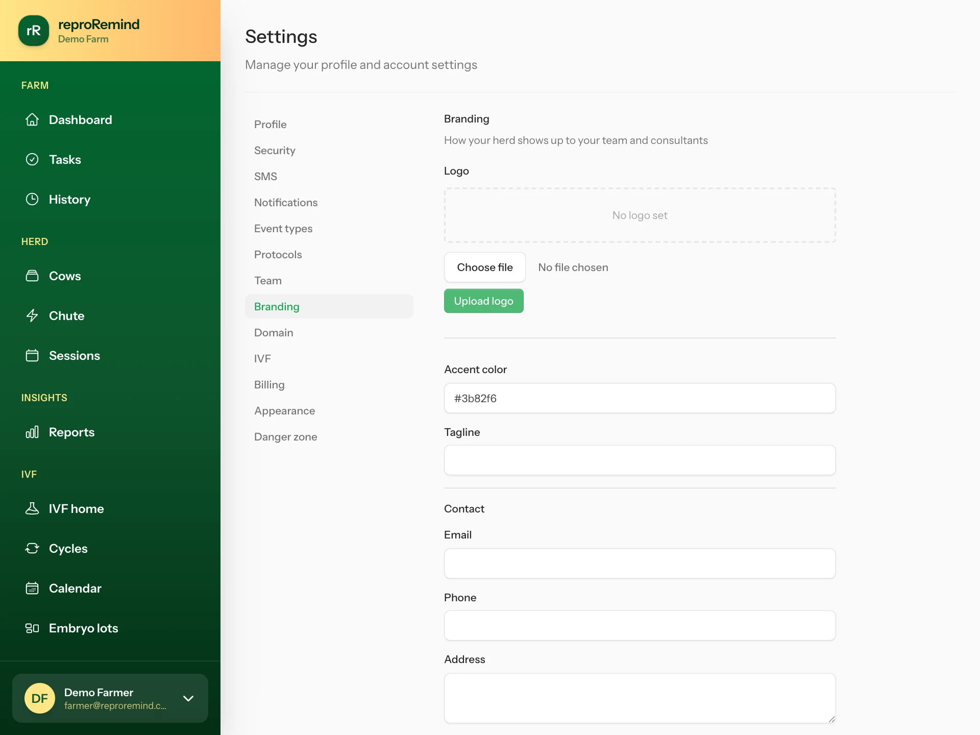 Your branded subdomain — ReproRemind screenshot