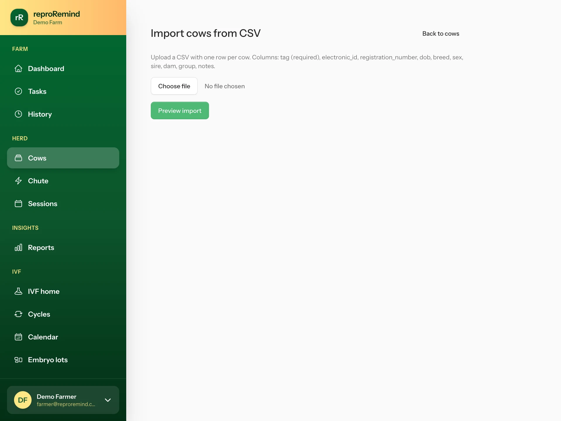 CSV import + PDF export — ReproRemind screenshot