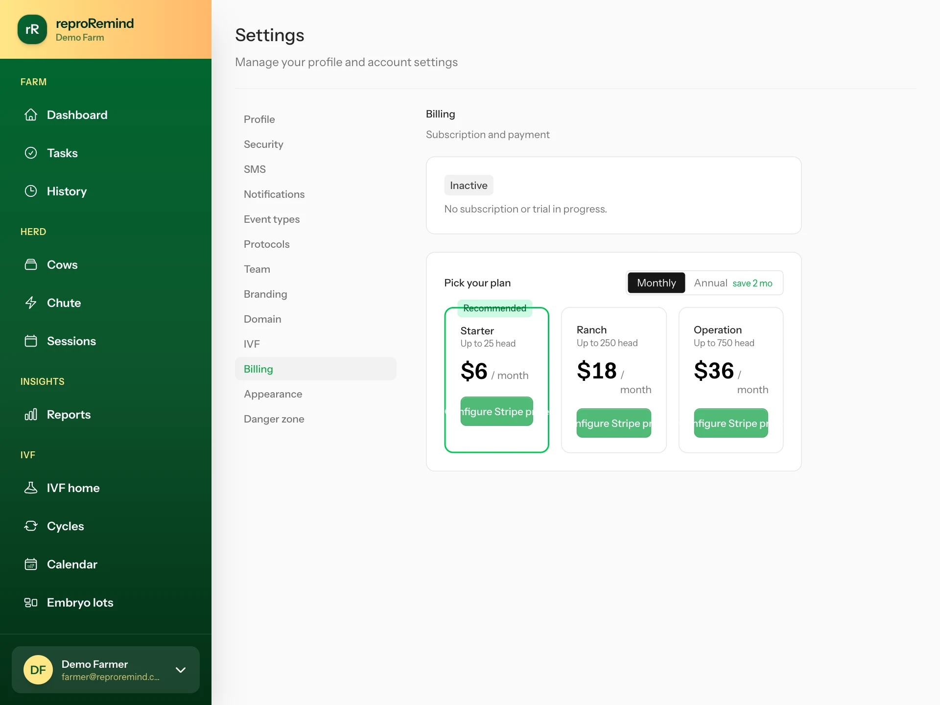 Data portability after cancel — ReproRemind screenshot