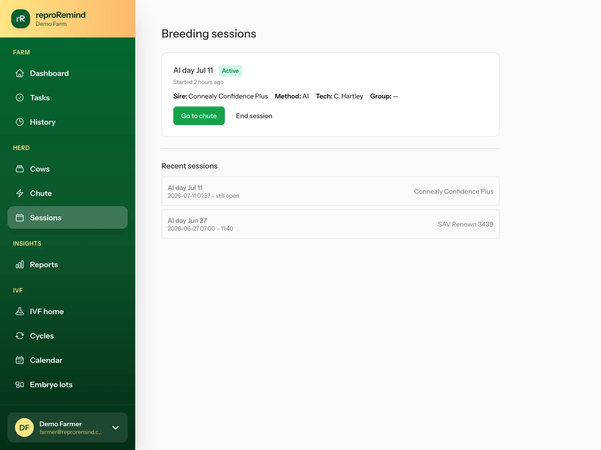 Breeding sessions — ReproRemind screenshot