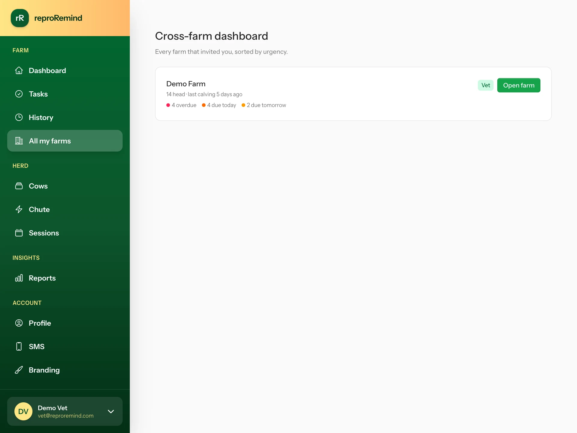 Free vet & repro-expert seats — ReproRemind screenshot